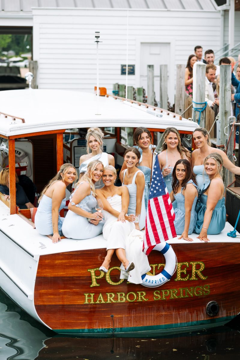bride and bridal party on the boat