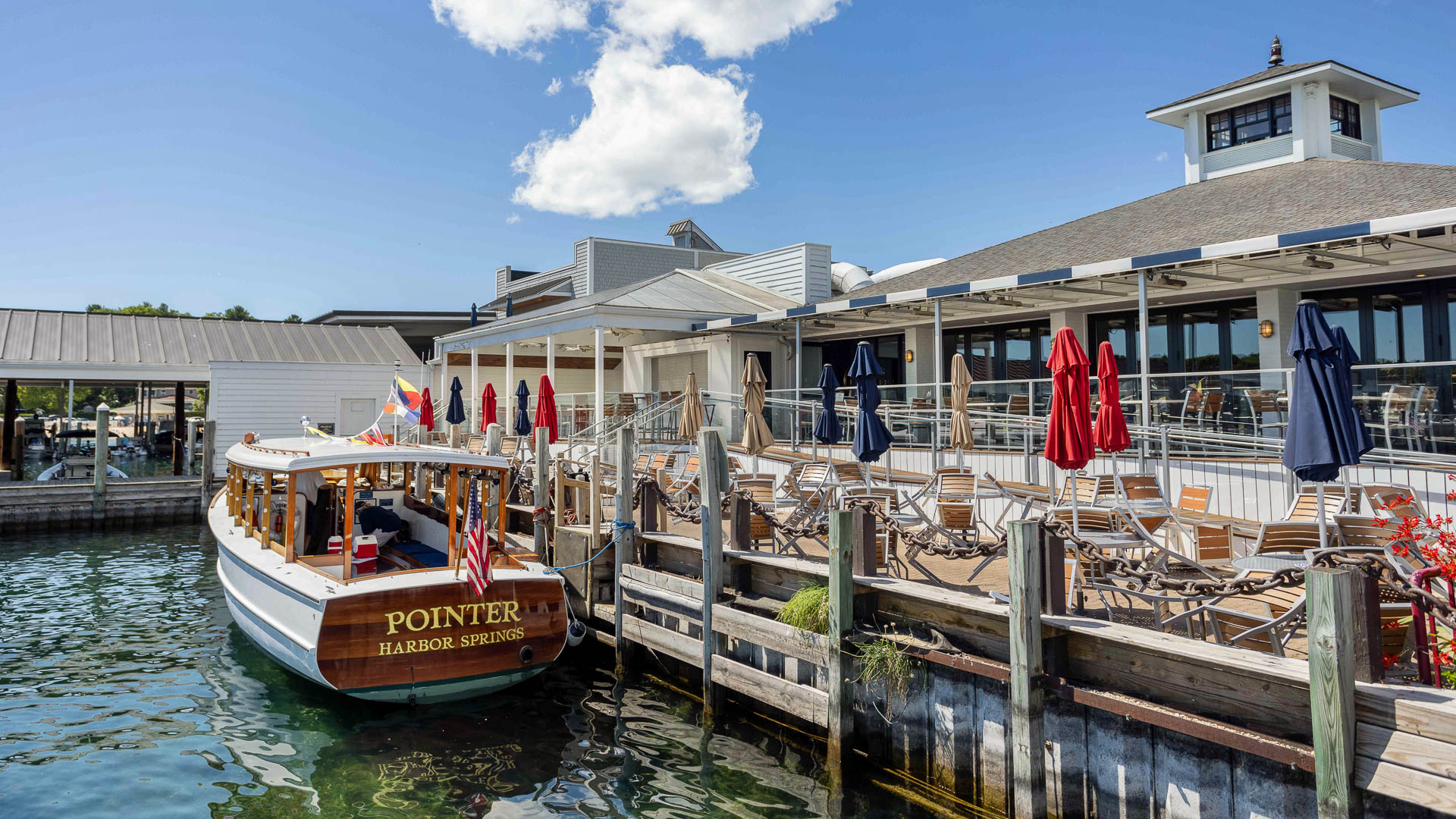 a boat docked at a dock