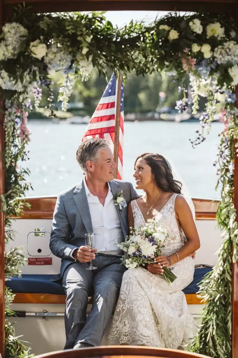 Couple celebrating aboard the Pointer Boat